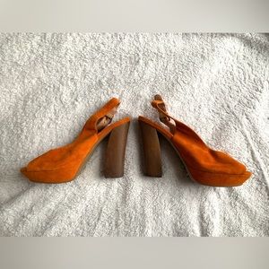 Jeffrey Campbell Friend Platform Orange Suede Peep Toes sz 8.5